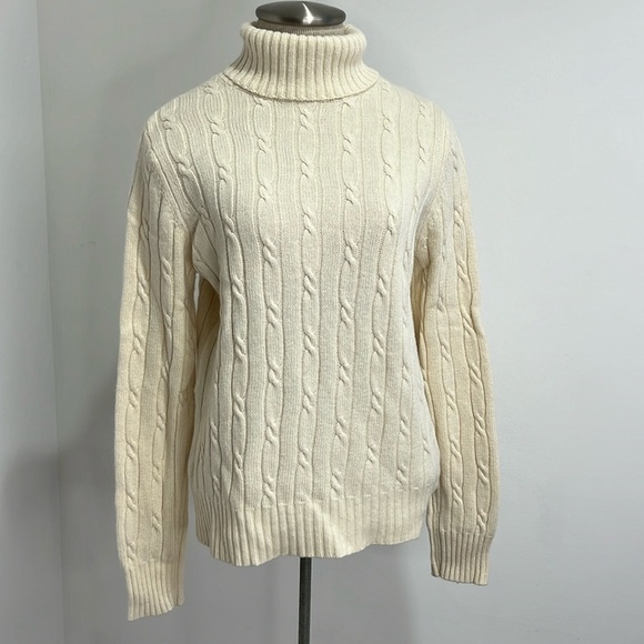 Merona Wool Angora Cashmere Blend Turtleneck Sweater Cream Cable Knit Women's XL - Picture 10 of 11